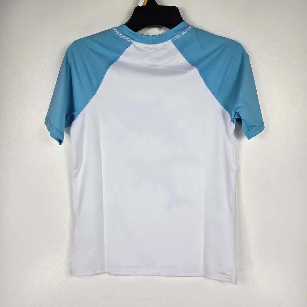 Land's End Boys Size Medium (8) Rash Guard Short Sleeve Shirt Shark‎